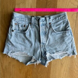 Levi's distressed cut off button fly Blue Jean Shorts size 24